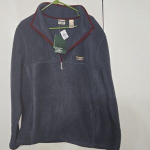 L.L. Bean Men's Fleece Pullover/blue-grey color with cranberry Trim. XL Tall,NEW